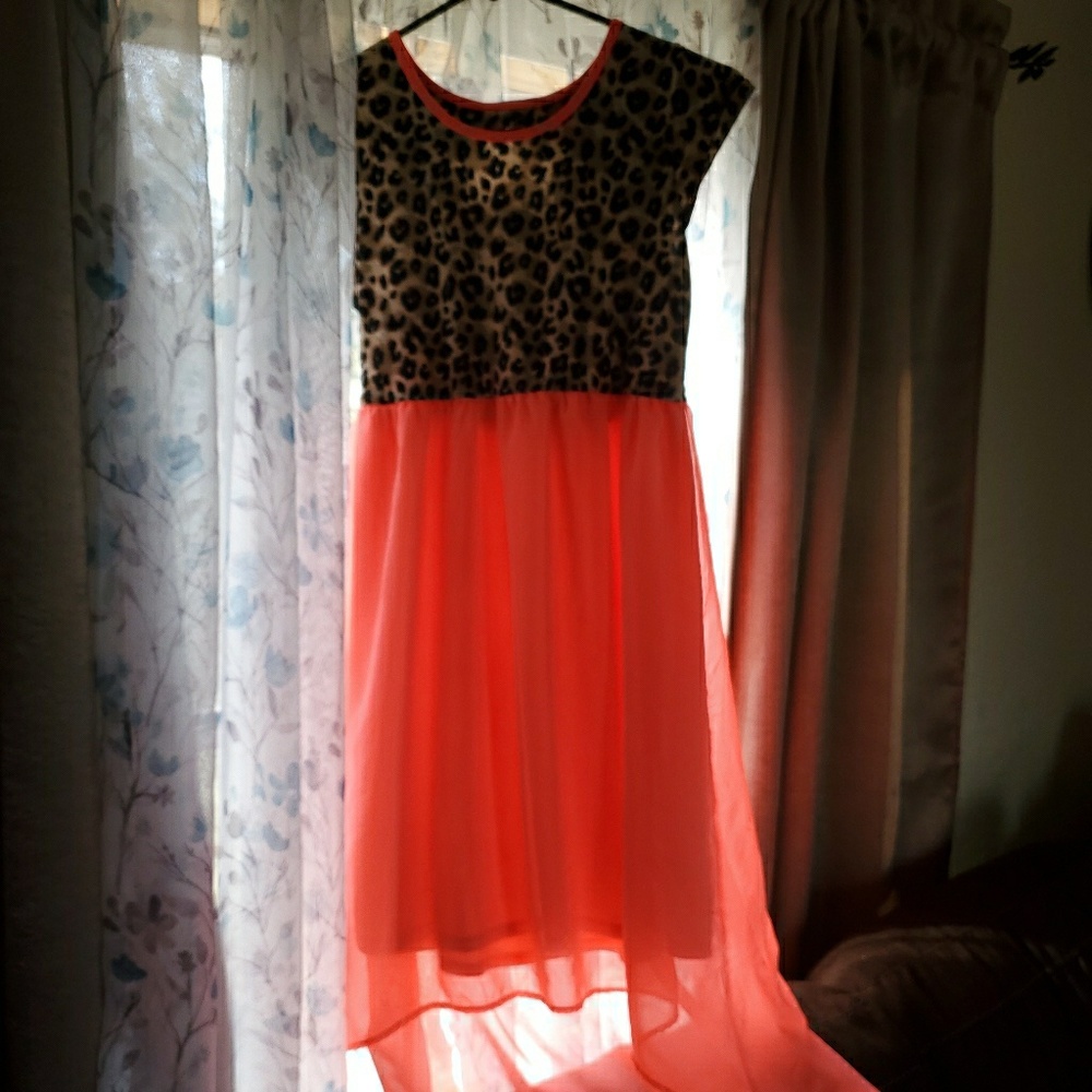 GIRL DRESS CORAL PINK LEOPARD